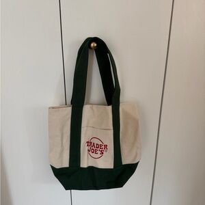 Trader Joe's Canvas Tote Bag in Cream and Dark Green